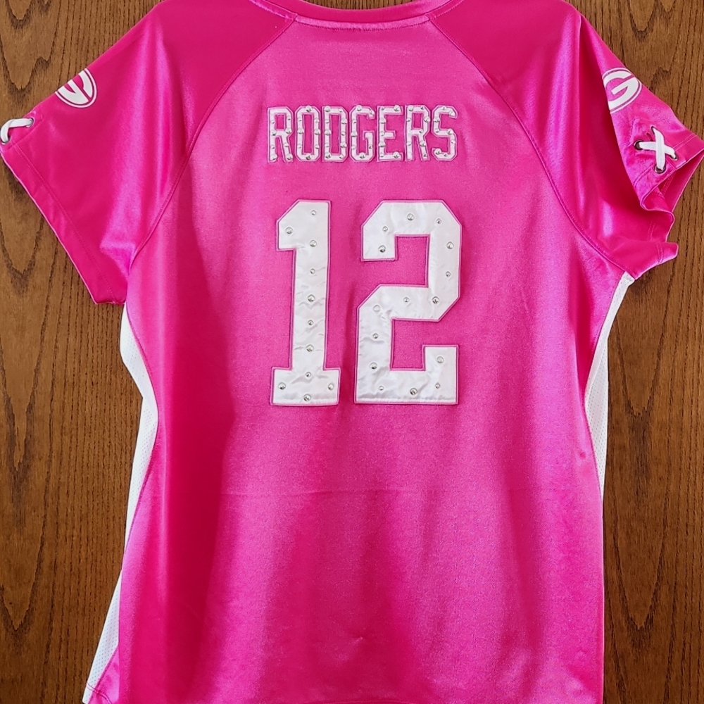 Misses  XXL Pink V-Neck NFL Aaron Rodgers #12 Green Bay Packers Jersey - Picture 4 of 10